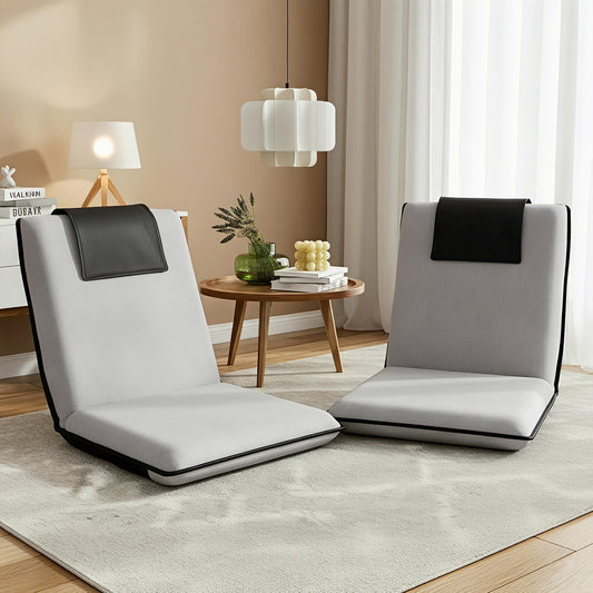 Set of 2 Megan Floor Lounge Sofa Bed Floor Cushion Velvet - Grey