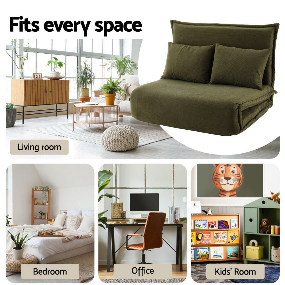 Meira 2-Seater Floor Lounge Sofa Bed Foldable - Green