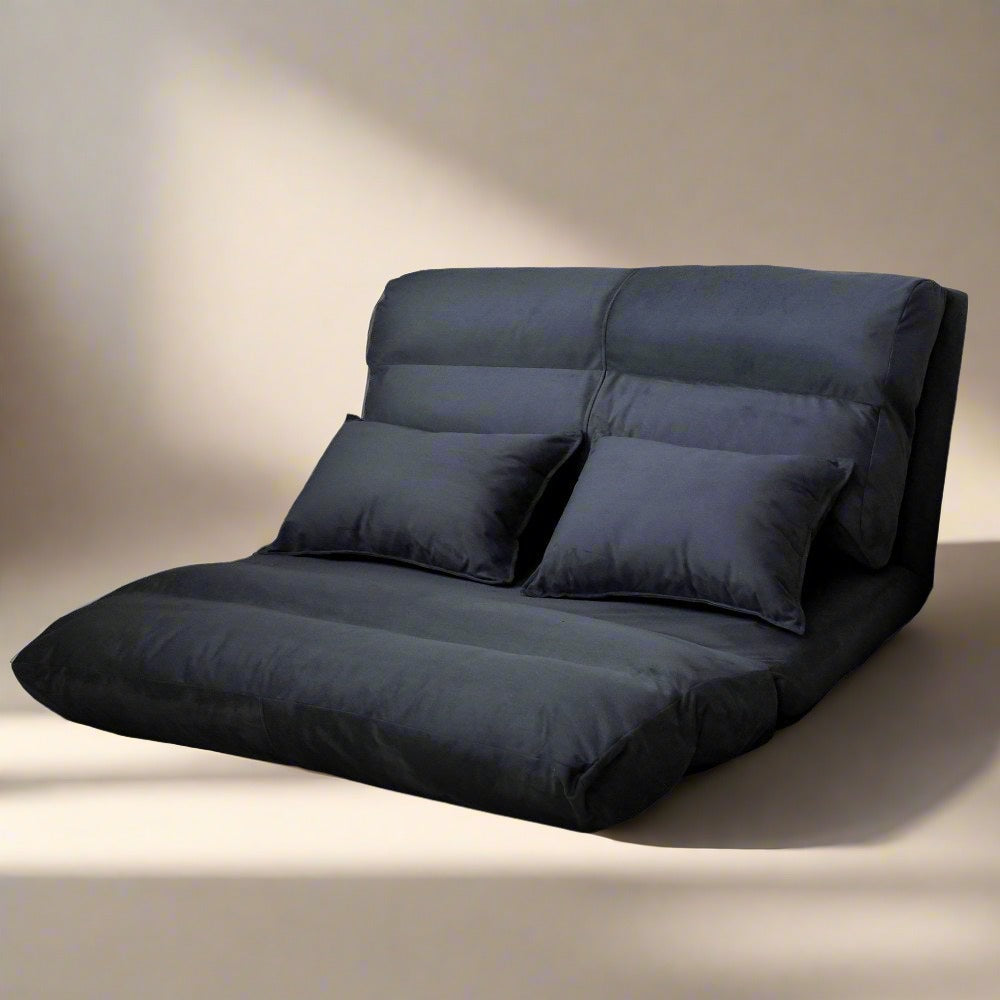 Mallery 2-Seater Chaise Adjustable Floor Sofa Bed Lounge - Charcoal