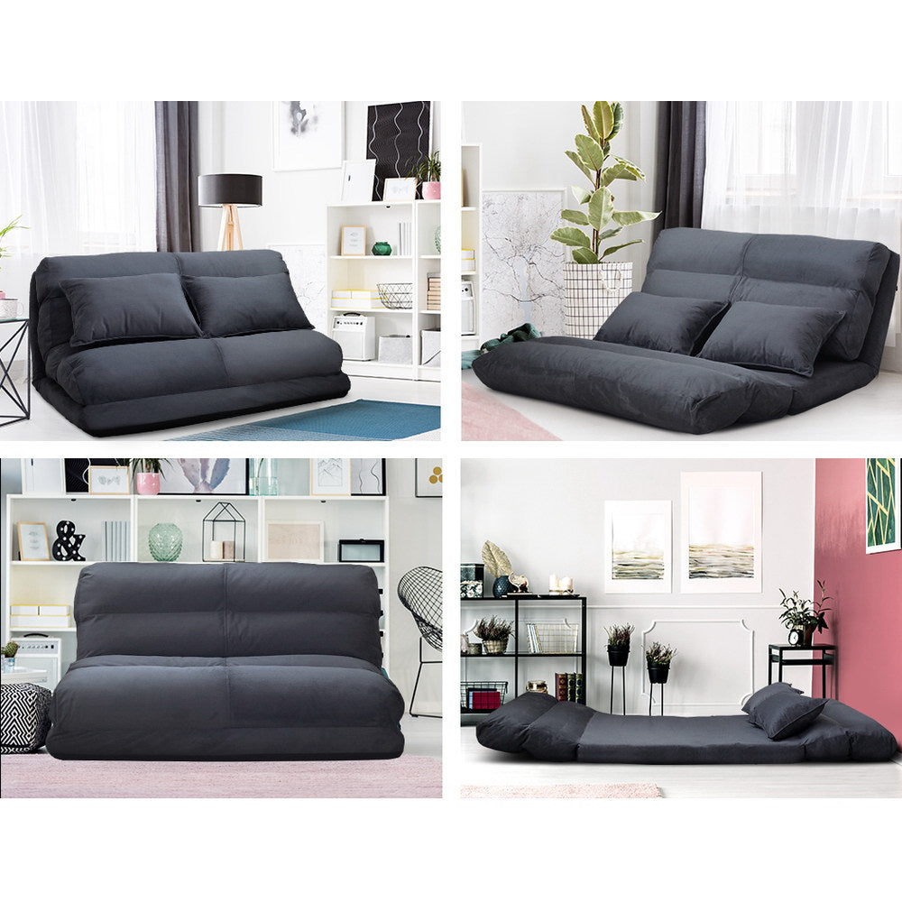 Mallery 2-Seater Chaise Adjustable Floor Sofa Bed Lounge - Charcoal