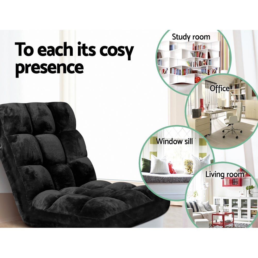 Set of 2 Marget Lounge Sofa Bed Flannel Fabric - Black