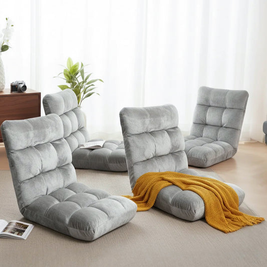 Set of 4 Marget Lounge Sofa Bed Flannel Fabric - Grey