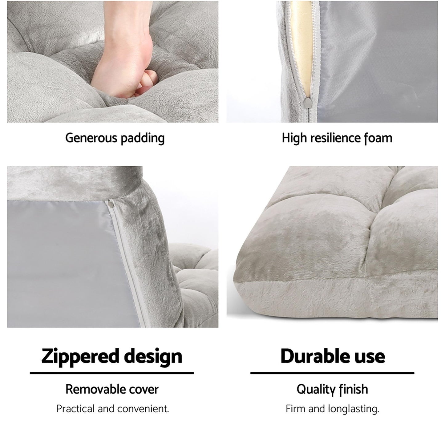 Set of 4 Marget Lounge Sofa Bed Flannel Fabric - Grey