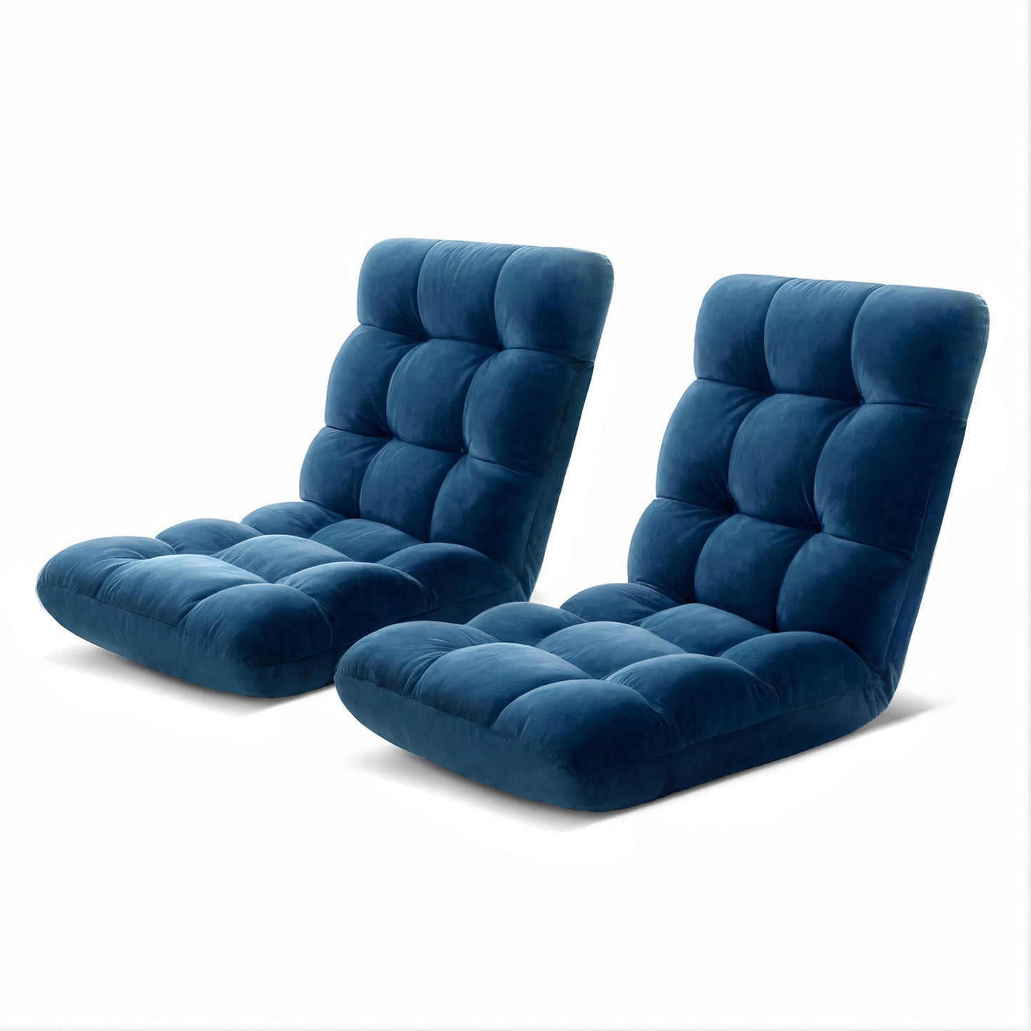 Set of 2 Marget Floor Lounge Sofa Bed Flannel Fabric - Navy