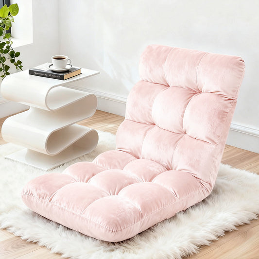 Marget Floor Lounge Sofa Bed Flannel Fabric - Pink