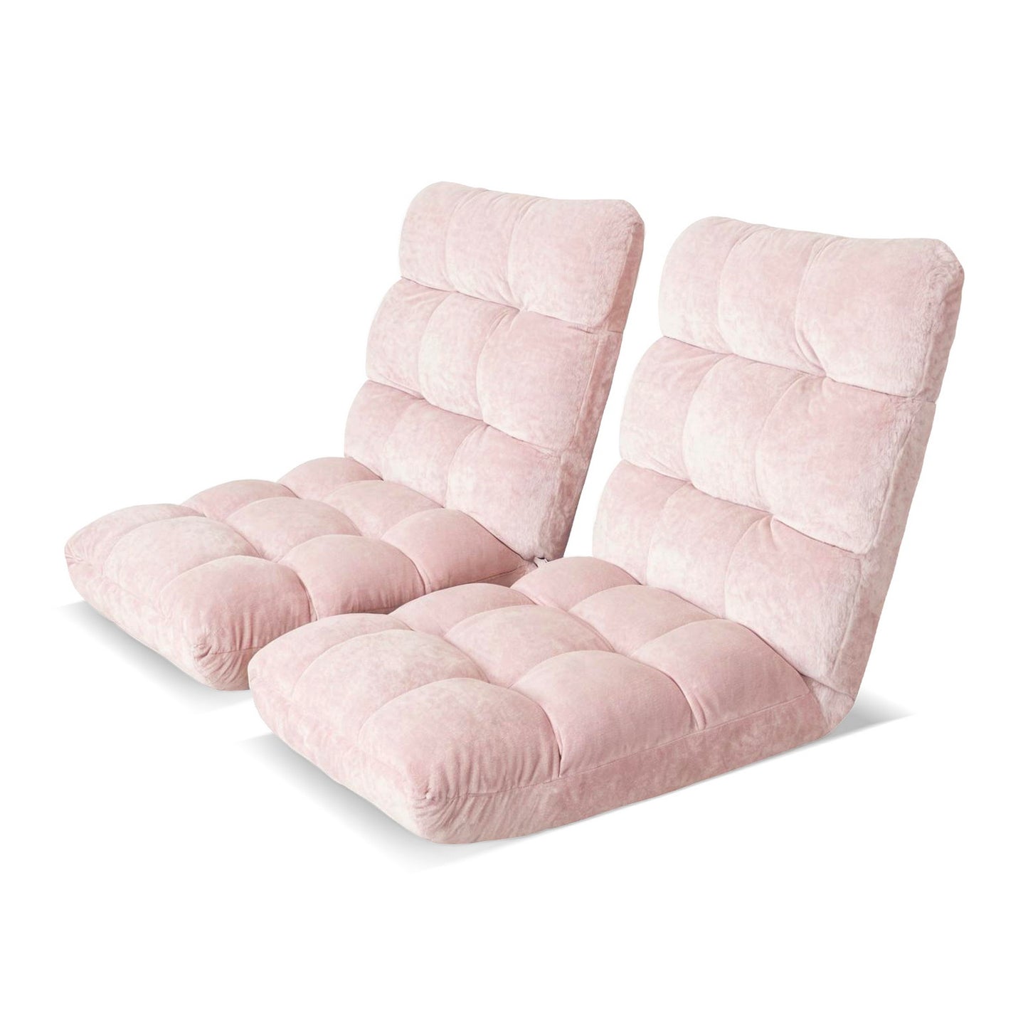 Set of 2 Marget Floor Lounge Sofa Bed Flannel Fabric - Pink