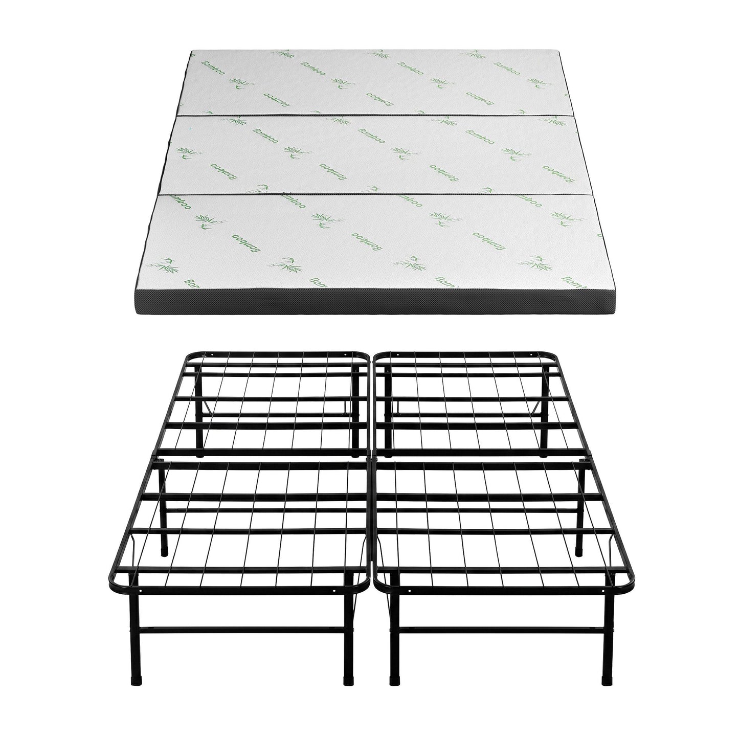 Aeliana Folding Bed with Mattress Queen Portable Foldable Guest Bed Bamboo Cover - Queen