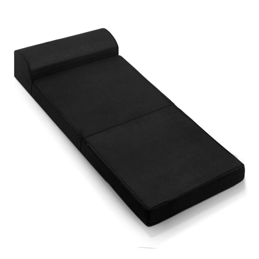 Scarlett 24cm Folding Foam Mattress Portable Single Sofa Bed Mat Air Mesh Fabric Black - Single