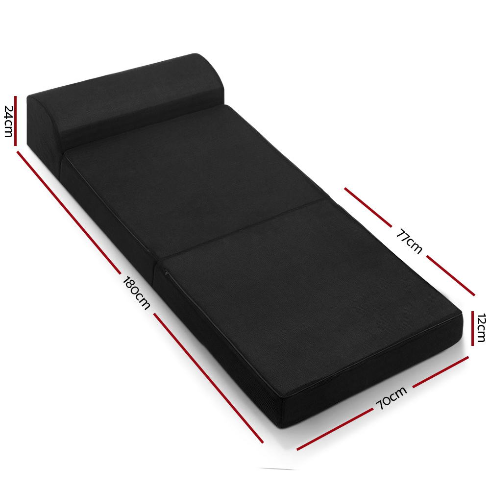 Scarlett 24cm Folding Foam Mattress Portable Single Sofa Bed Mat Air Mesh Fabric Black - Single