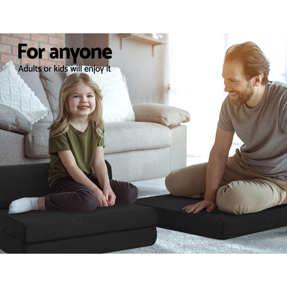 Scarlett 24cm Folding Foam Mattress Portable Single Sofa Bed Mat Air Mesh Fabric Black - Single