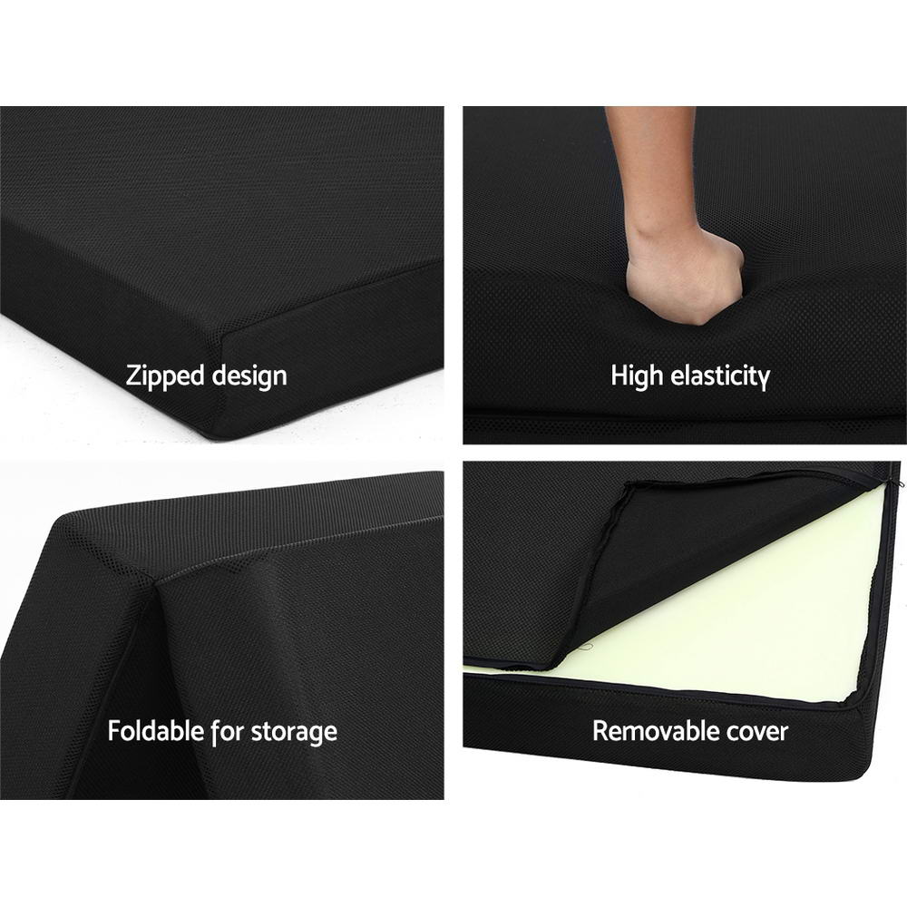 Scarlett 24cm Folding Foam Mattress Portable Single Sofa Bed Mat Air Mesh Fabric Black - Single