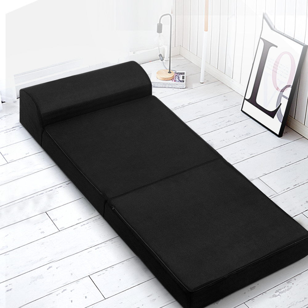 Scarlett 24cm Folding Foam Mattress Portable Single Sofa Bed Mat Air Mesh Fabric Black - Single