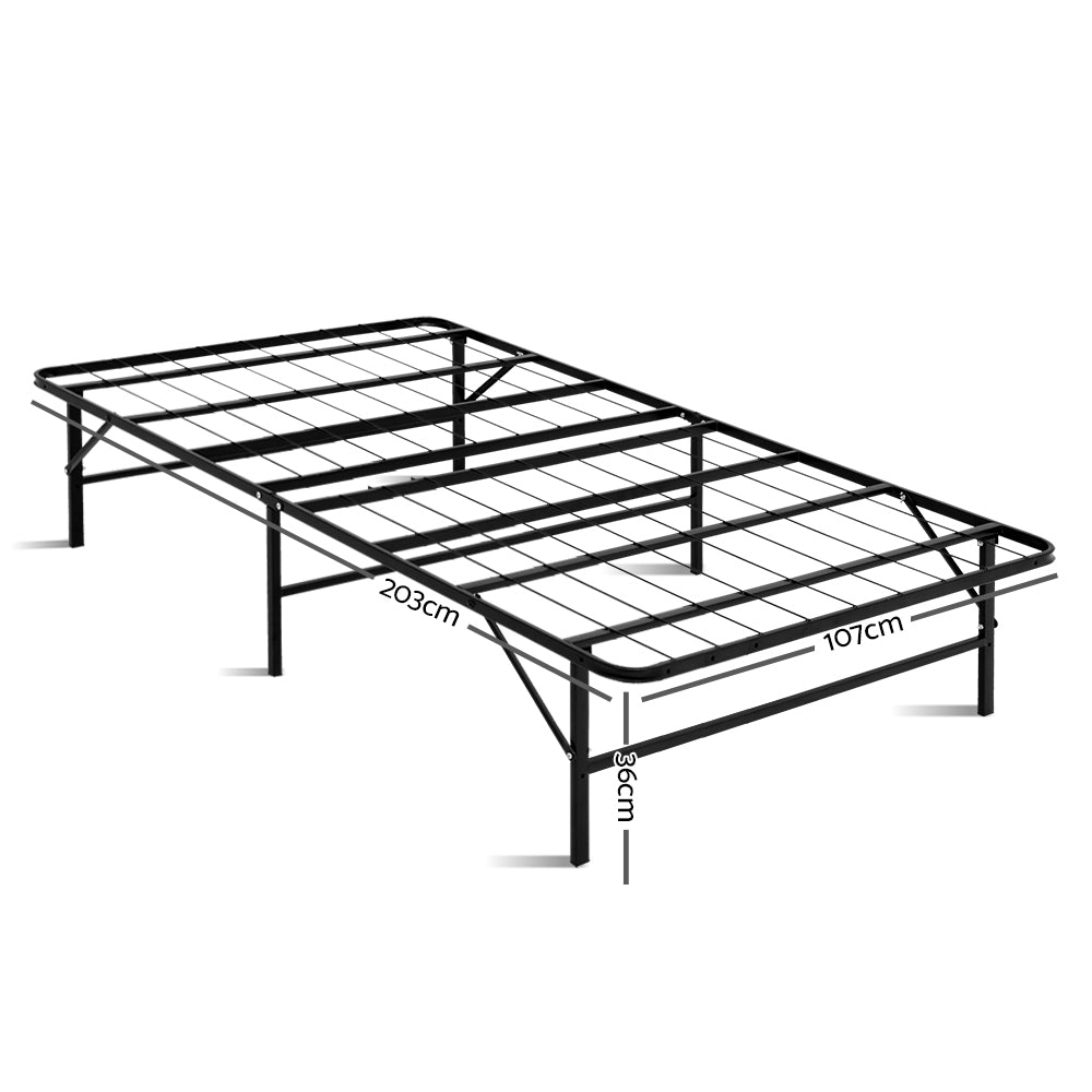 Pisa Foldable Metal Bed Frame - Black King Single