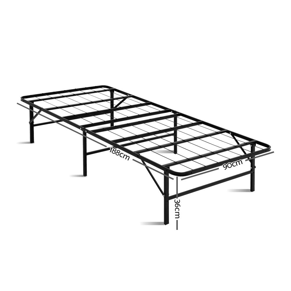 Pisa Foldable Metal Bed Frame - Black Single