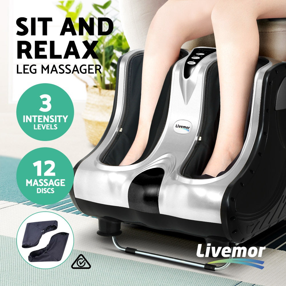 Foot Massager Ankle Calf Leg Massagers Shiatsu Kneading Rolling Silver