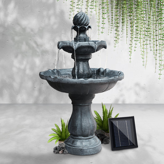 Solar Water Feature 3-Tier Fountain with Pump Kit Bird Bath 93cm - Black