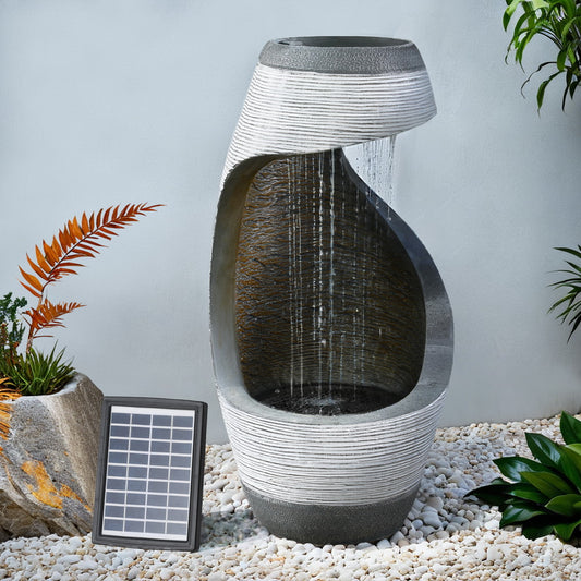 48cm Solar Fountain Water Feature Bird Bath Outdoor Garden Cascade - Grey