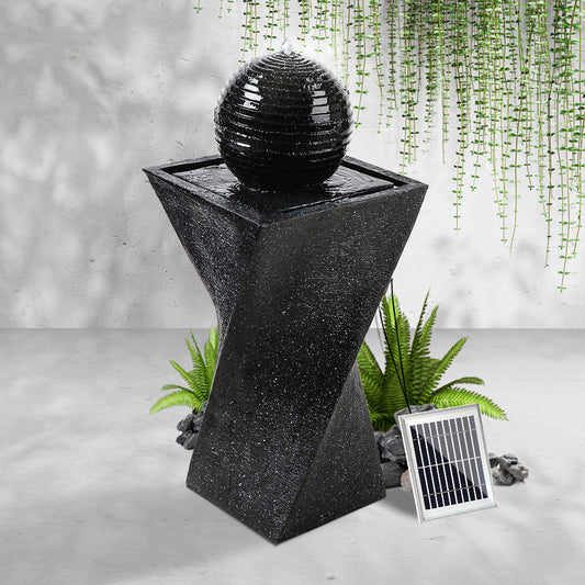 Solar Water Feature Twisted Fountain LED Light Bird Bath 85cm - Black
