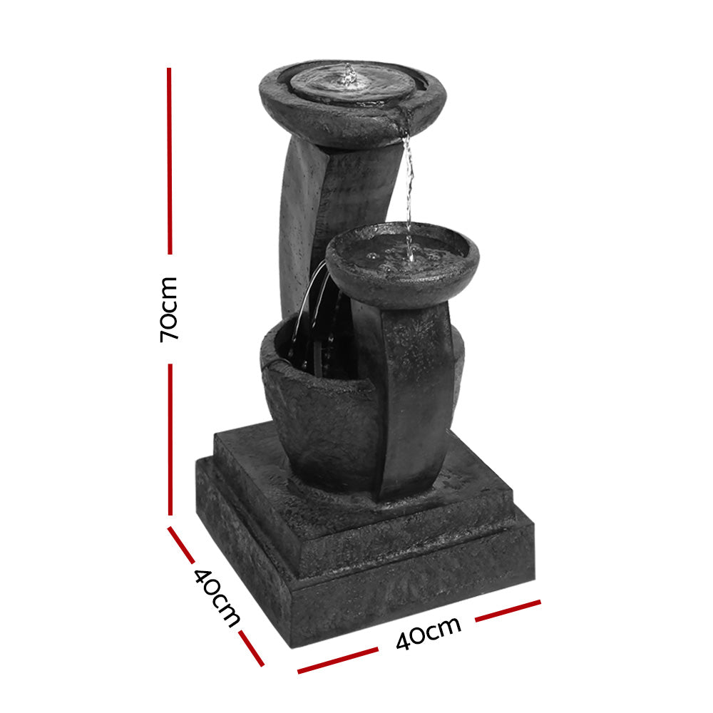 Solar Water Feature Cascading Fountain 3-Tier Mushroom LED Light 70cm
