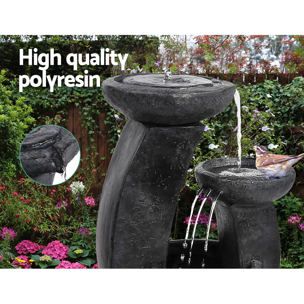 Solar Water Feature Cascading Fountain 3-Tier Mushroom LED Light 70cm
