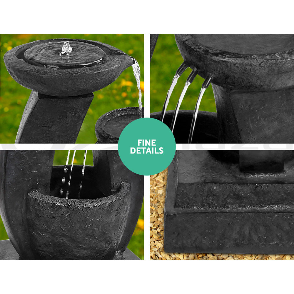 Solar Water Feature Cascading Fountain 3-Tier Mushroom LED Light 70cm
