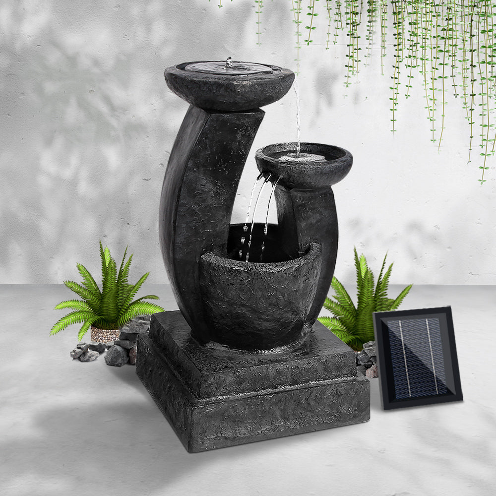 Solar Water Feature Cascading Fountain 3-Tier Mushroom LED Light 70cm