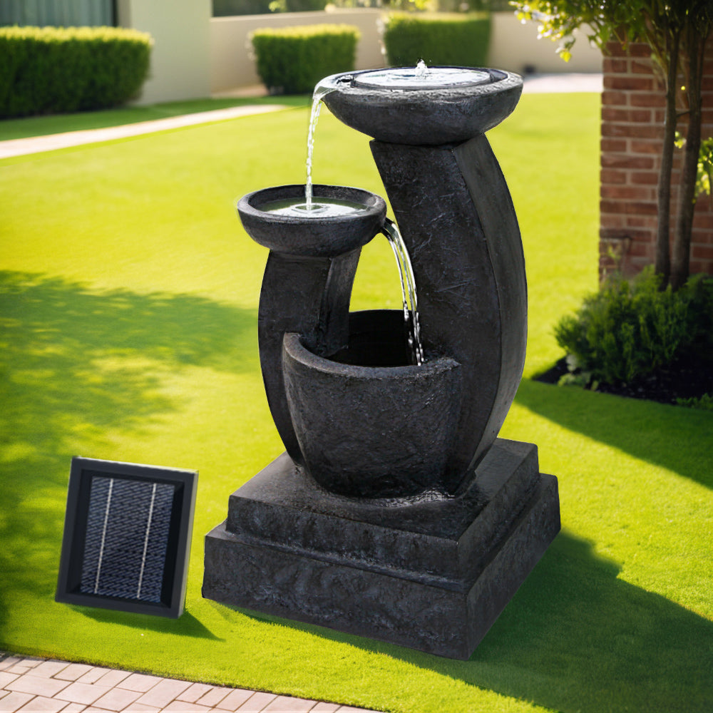 Solar Water Feature Cascading Fountain 3-Tier Mushroom LED Light 70cm