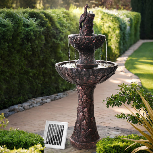 Solar Water Feature Tier Fountain with Pump Kit Bird Bath 106cm - Peacock