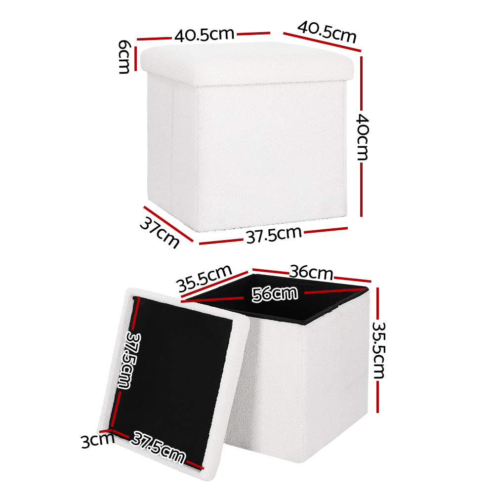 Ottoman Storage Foot Stool Vanity Square Teddy - White