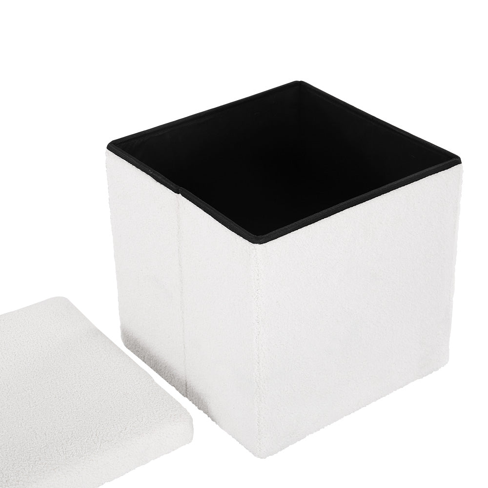 Ottoman Storage Foot Stool Vanity Square Teddy - White
