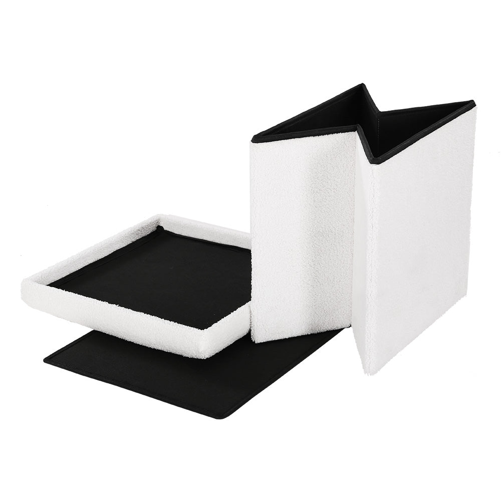 Ottoman Storage Foot Stool Vanity Square Teddy - White