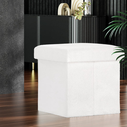 Ottoman Storage Foot Stool Vanity Square Teddy - White