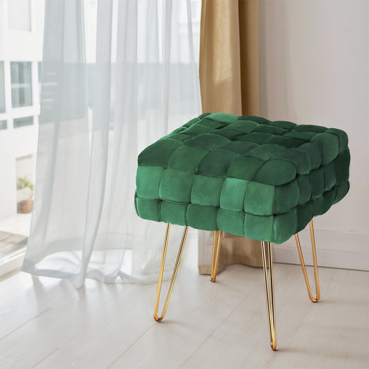 Ottoman Foot Stool Vanity Woven Velvet - Green
