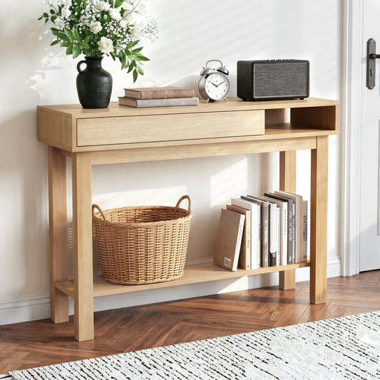 Console Table Entryway Hallway Sofa Side Table Drawer Shelf 100CM - Wood