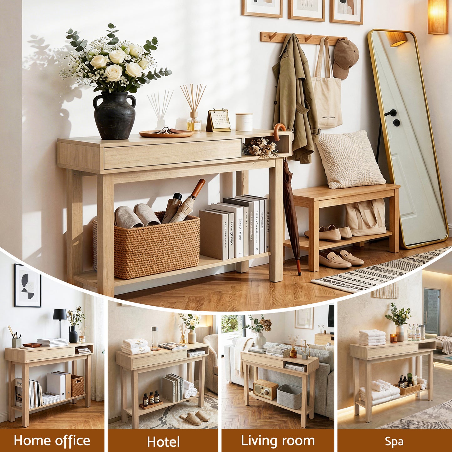 Console Table Entryway Hallway Sofa Side Table Drawer Shelf 100CM - Wood