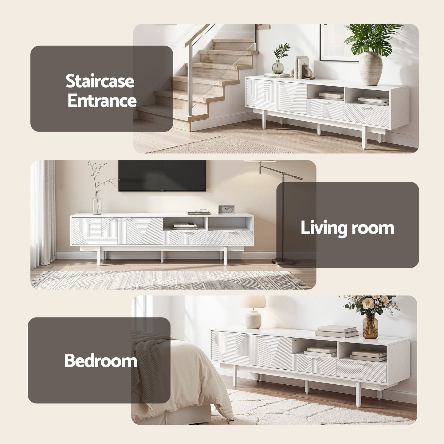 Osric 200cm TV Unit Entertainment Unit Storage Cabinet Drawer - White