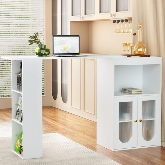Bar Table Storage Cabinet Dining Wine Rack Desk Extendable - White