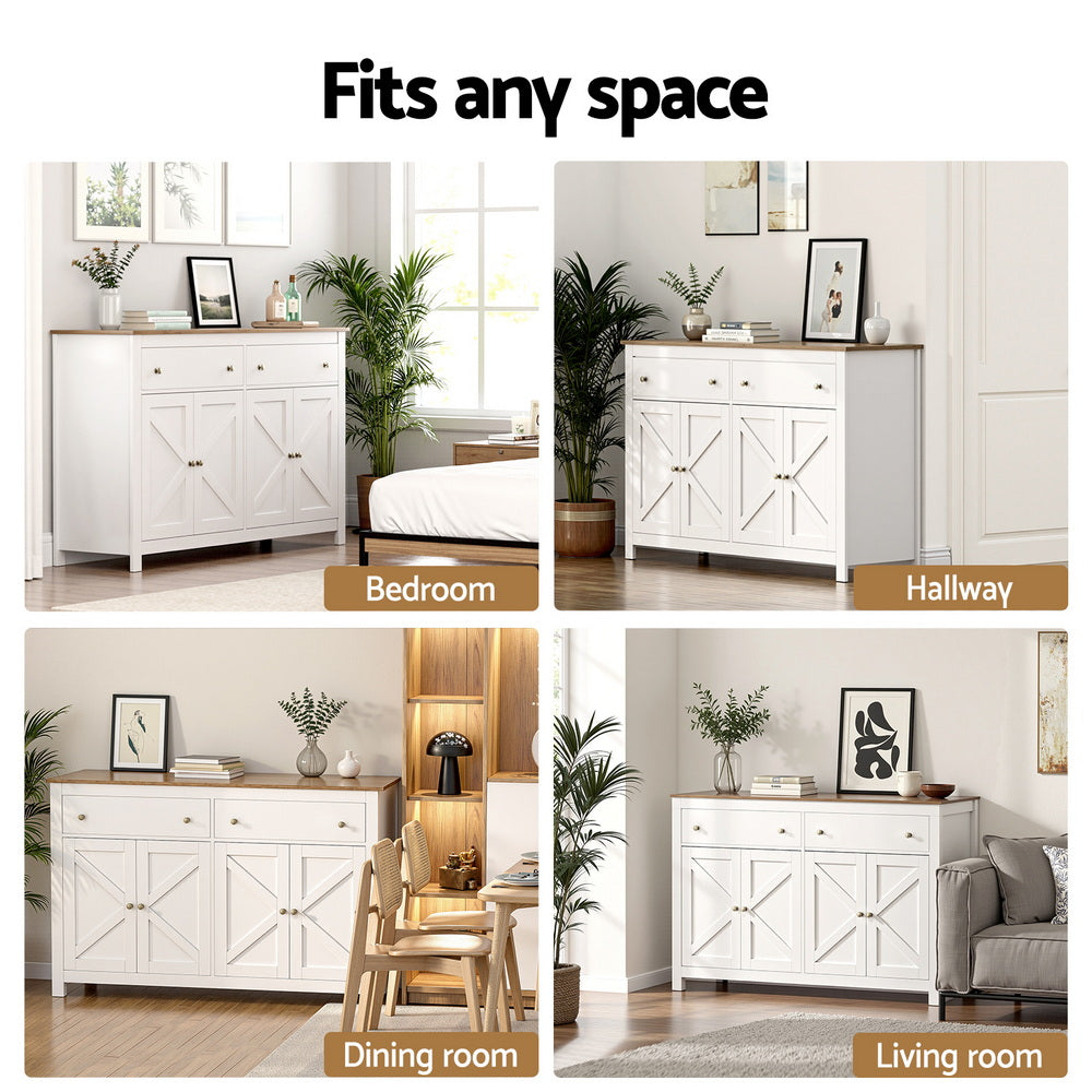 Keaton Buffet Sideboard Storage Cabinet Kitchen Cupboard 2 Drawers 140CM - White