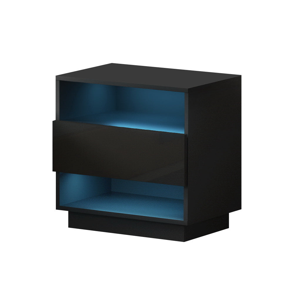 Halifax LED High Gloss Bedside Tables Side Table RGB LED Nightstand High Gloss - Black