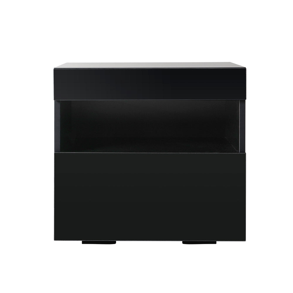 Pictou LED High Gloss Bedside Tables Side Table RGB LED High Gloss Nightstand - Black