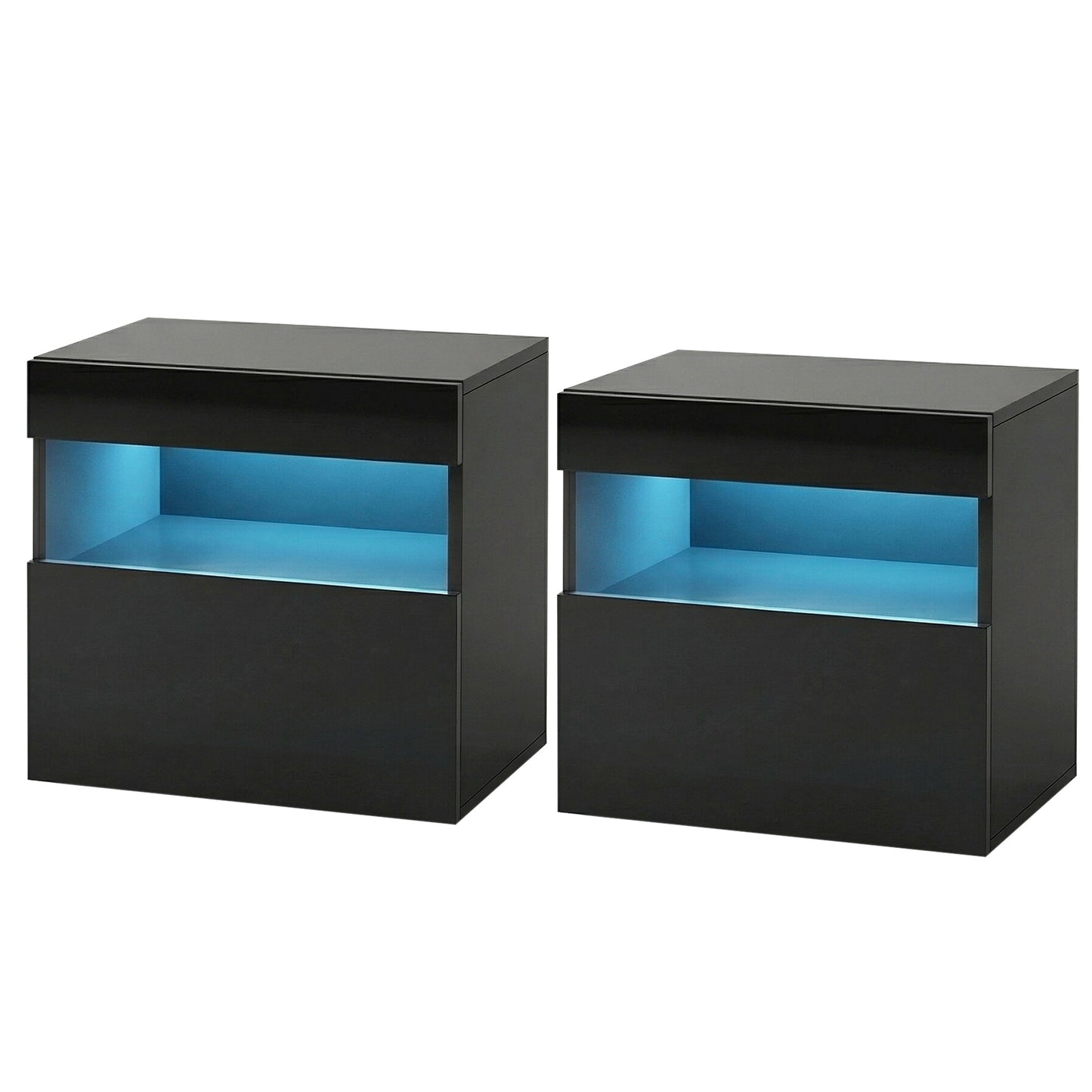 Set of 2 Halifax Bedside Tables LED - Black