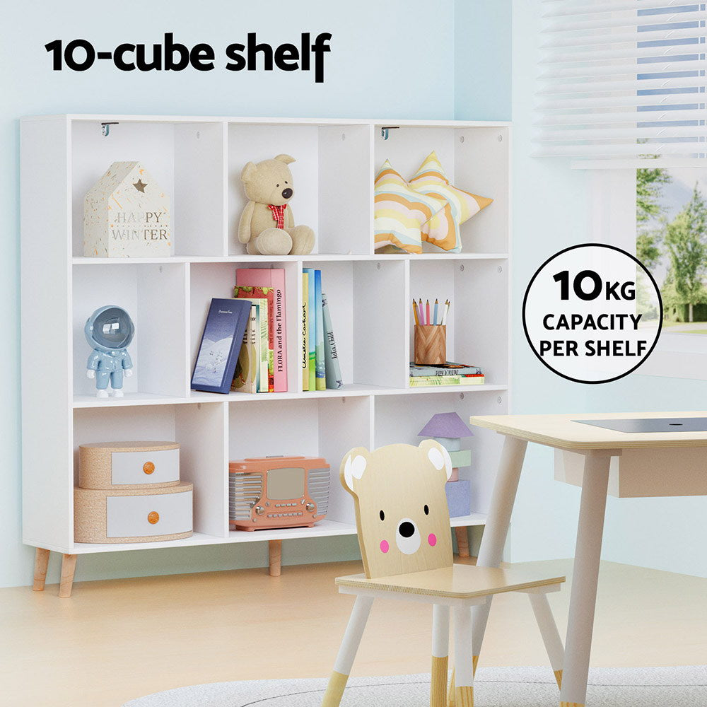 Artiss Bookshelf 3 Tiers 10 Cubes - Cora White