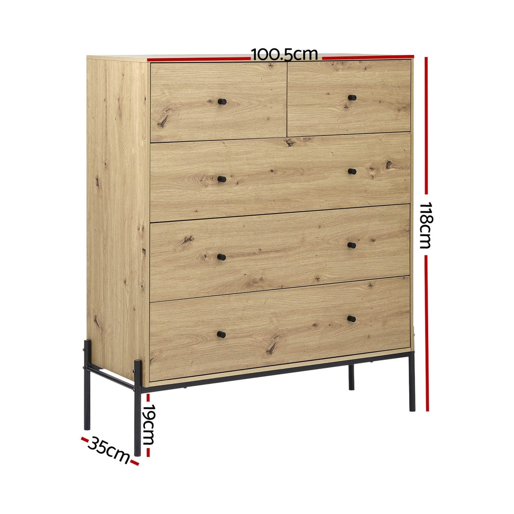 Artiss 5 Chest of Drawers - Pine