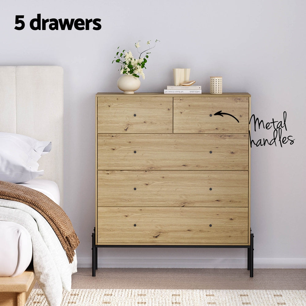Artiss 5 Chest of Drawers - Pine
