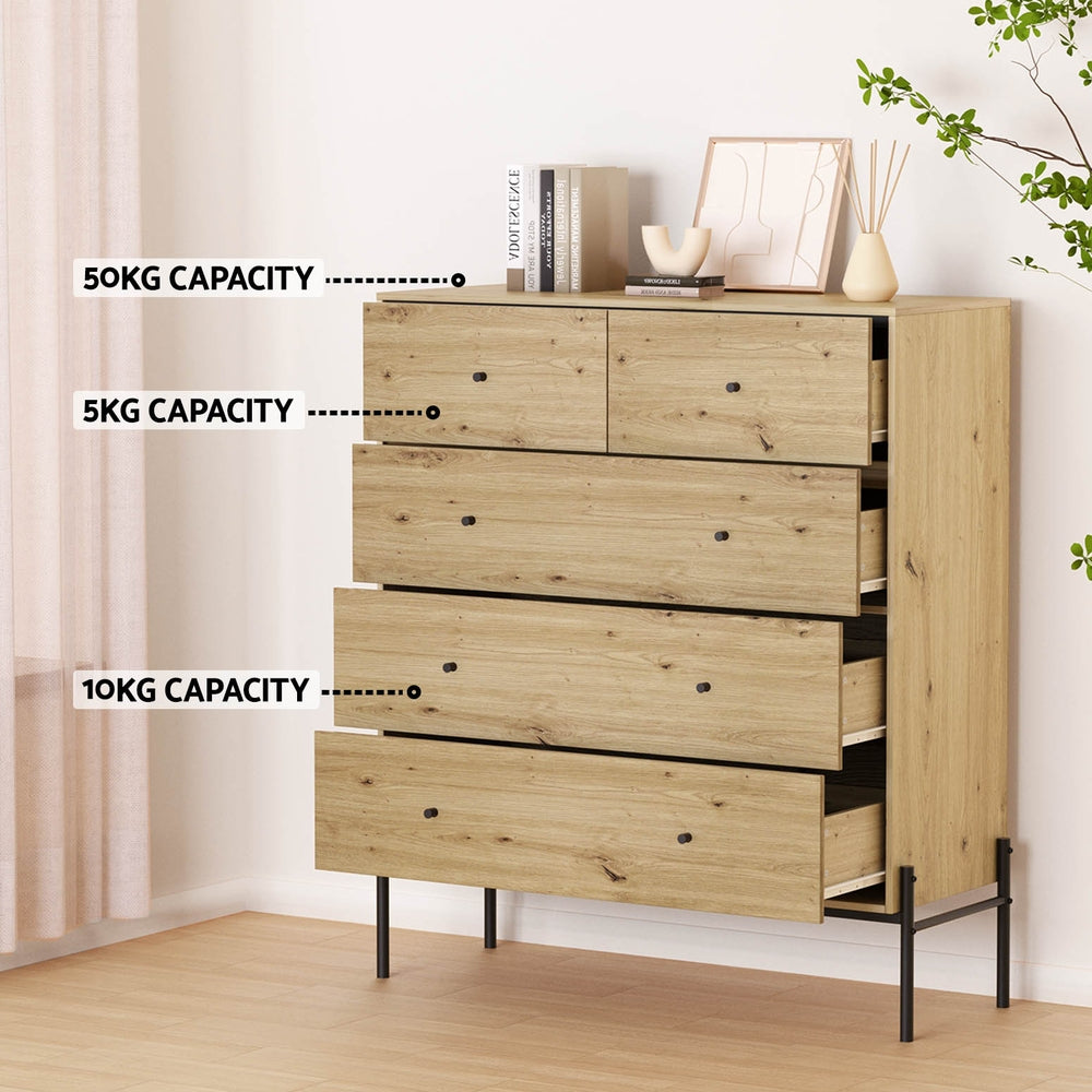 Artiss 5 Chest of Drawers - Pine