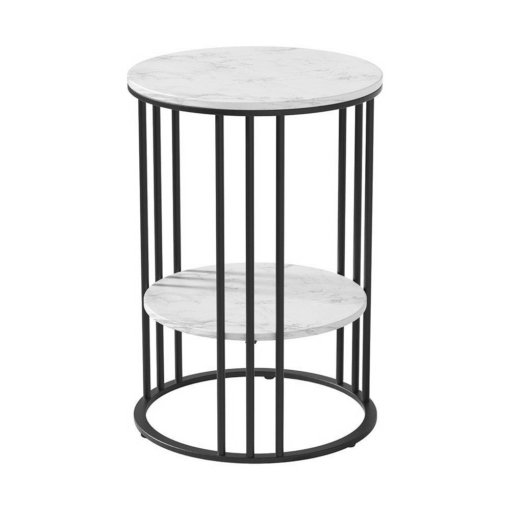 Ithuriel Coffee Table 2-Tier Round Marble Effect - White