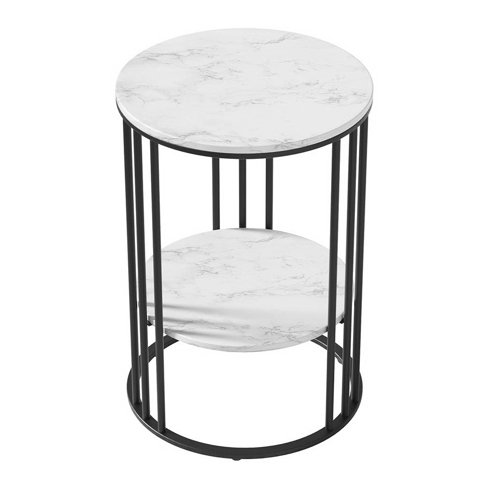 Ithuriel Coffee Table 2-Tier Round Marble Effect - White