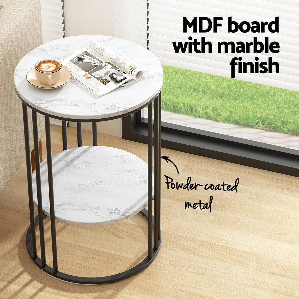 Ithuriel Coffee Table 2-Tier Round Marble Effect - White
