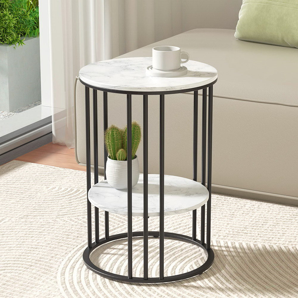 Ithuriel Coffee Table 2-Tier Round Marble Effect - White
