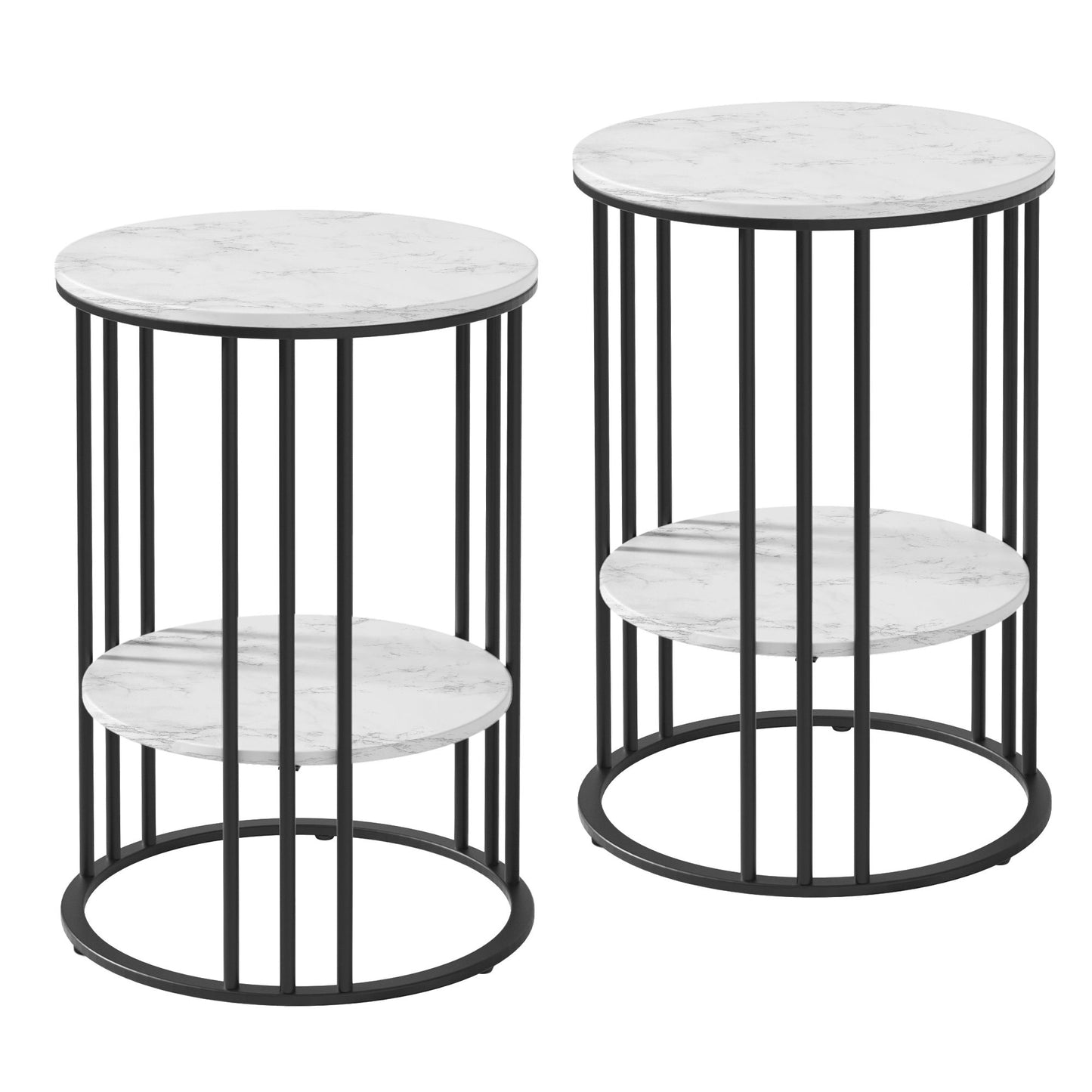 Iphigenia Set of 2 Side Table Coffee Table 2-Tier Round Marble Effect